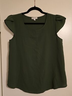 Mine Olive Green Cap Sleeve Scoop Neck Blouse